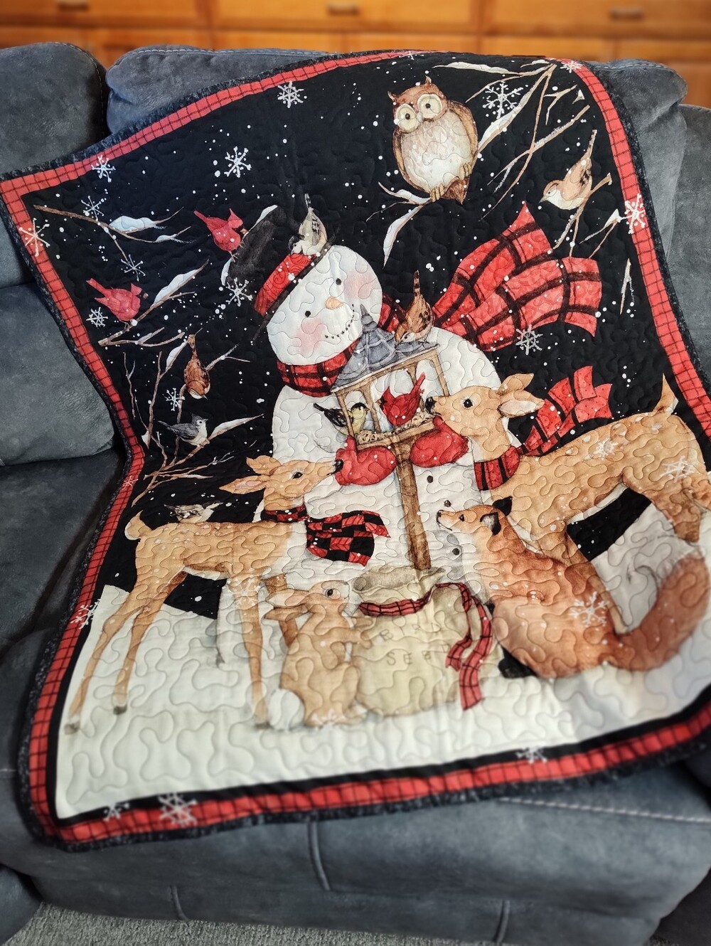 New! Handmade Christmas Forest Friends Quilted Throw / Wall Hanging 35" x 43"